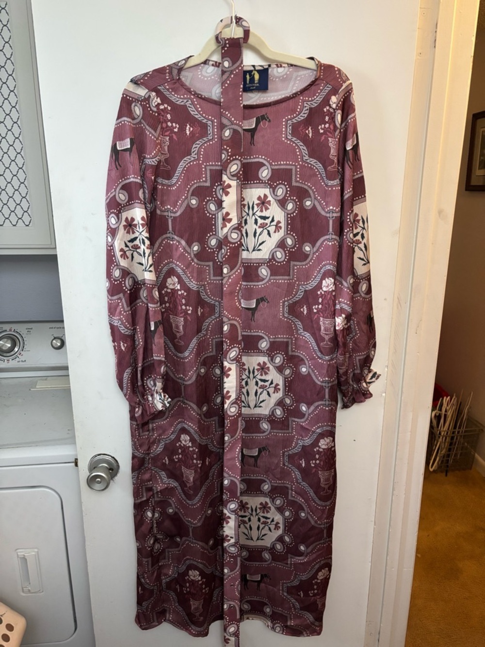 Ronner Designs Equestrian Belted Maxi Dress Horse Veranda Print Dress Size S - Picture 1 of 6